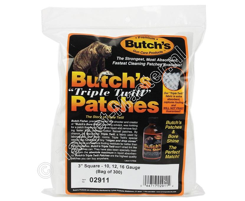 Butchs TRIPLE TWILL Barrel Cleaning Patches caliber 10, 12 and 16 square 76mm package of 300